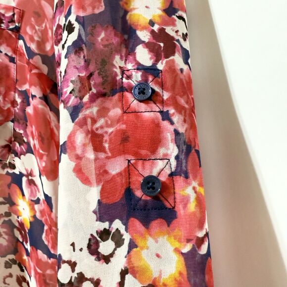 Express The Portofino Shirt Womens S Pink Floral Sheer Lightweight Long Sleeve - Picture 4 of 9